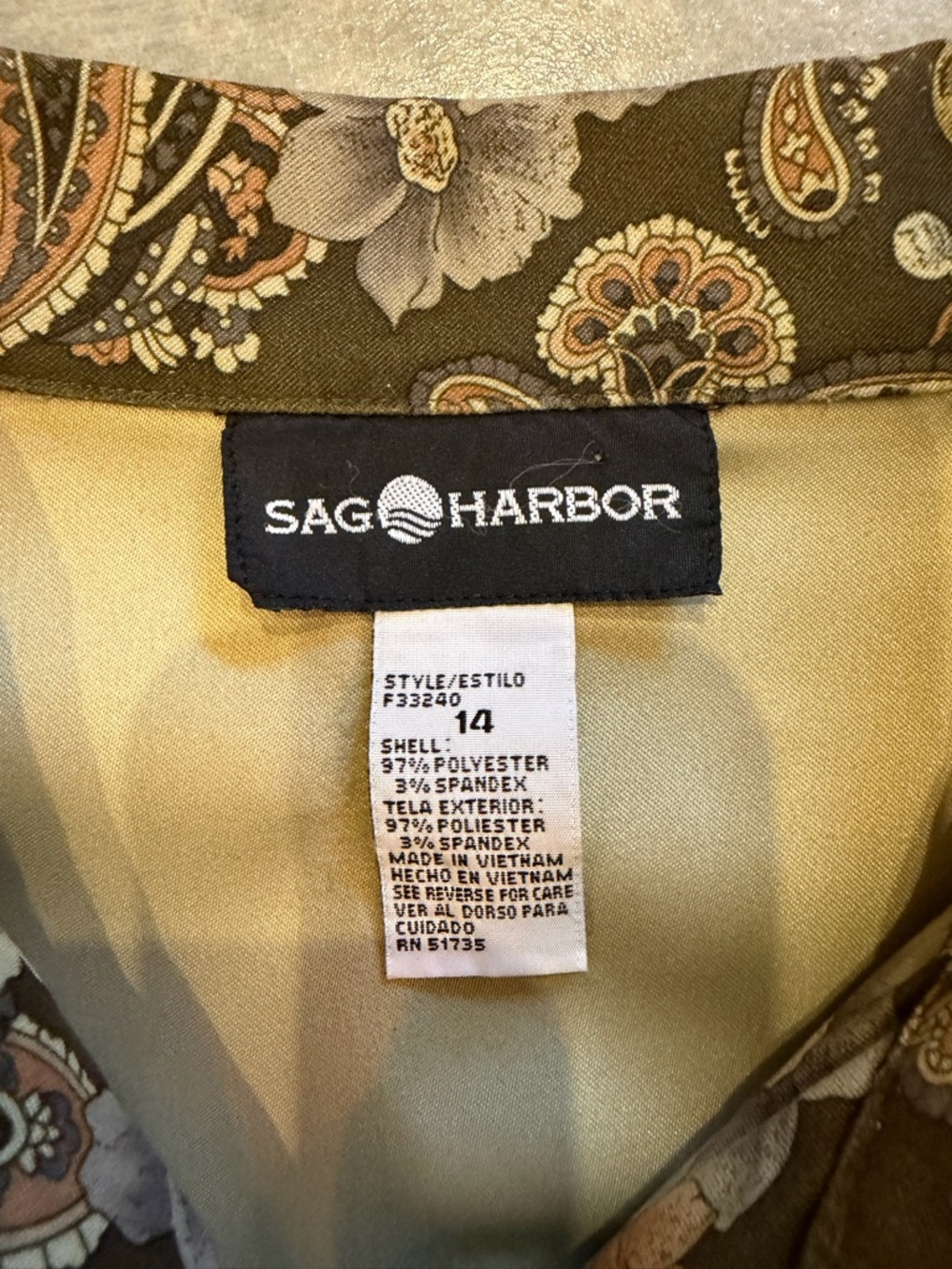Sag Harbor Floral Paisley Jacket in Olive, Tan & Gray - Picture 5 of 6